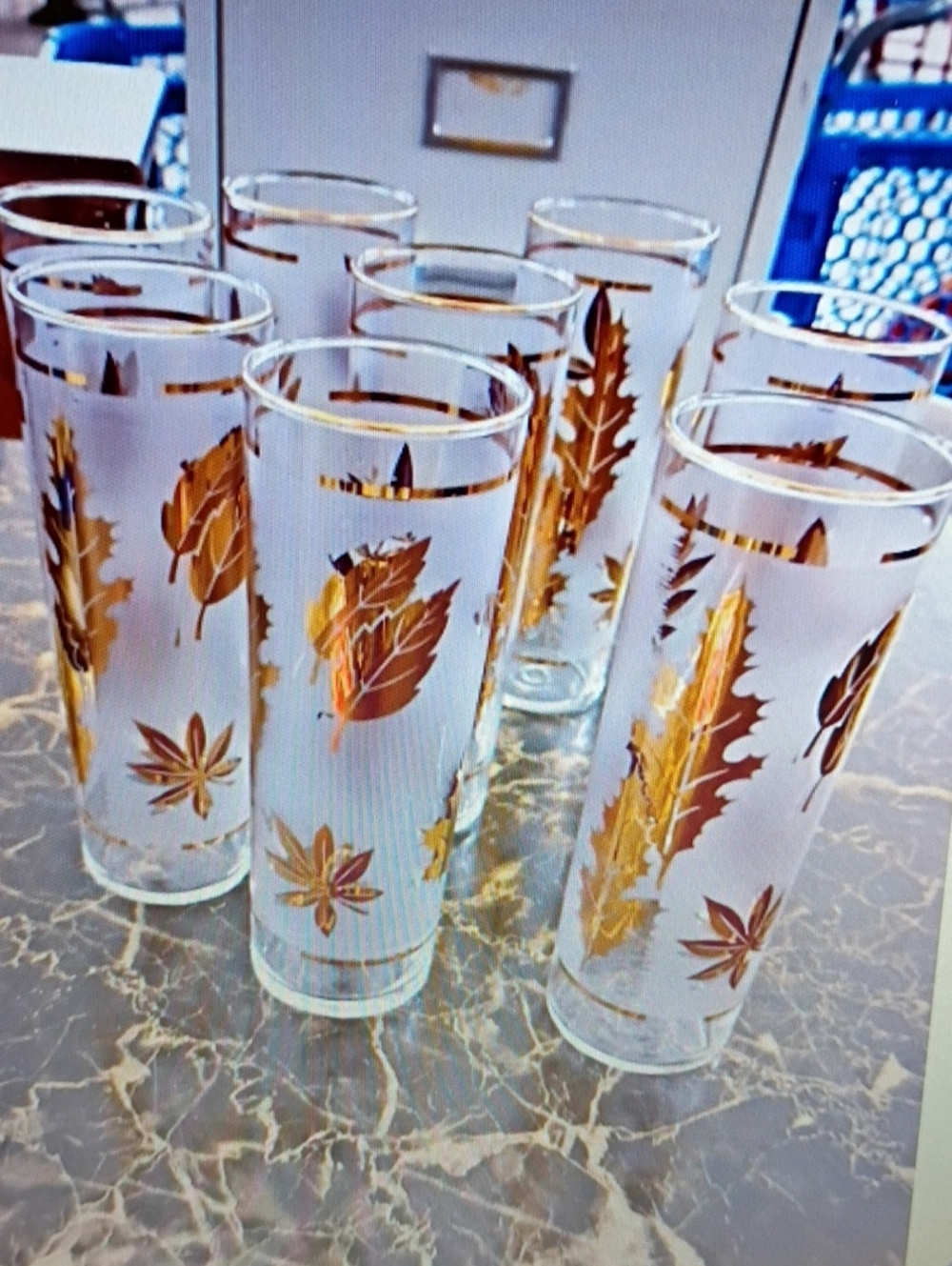 MCM Libby Gold Leaf Pattern Highball Tumbler Glasses - Set of 8